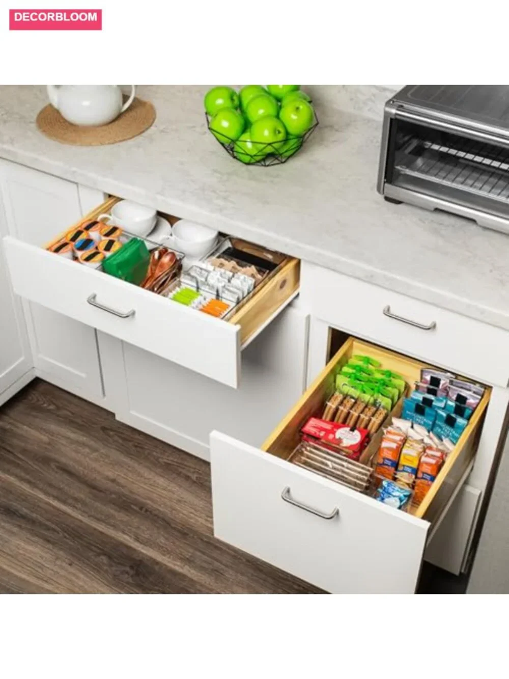Clear Divided Pantry Fridge Organizer Bins with Removable Dividers